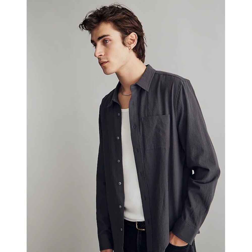 Madewell Men's Crinkle Cotton Perfect Long-Sleeve Shirt Thunder Cloud Size‎ XL